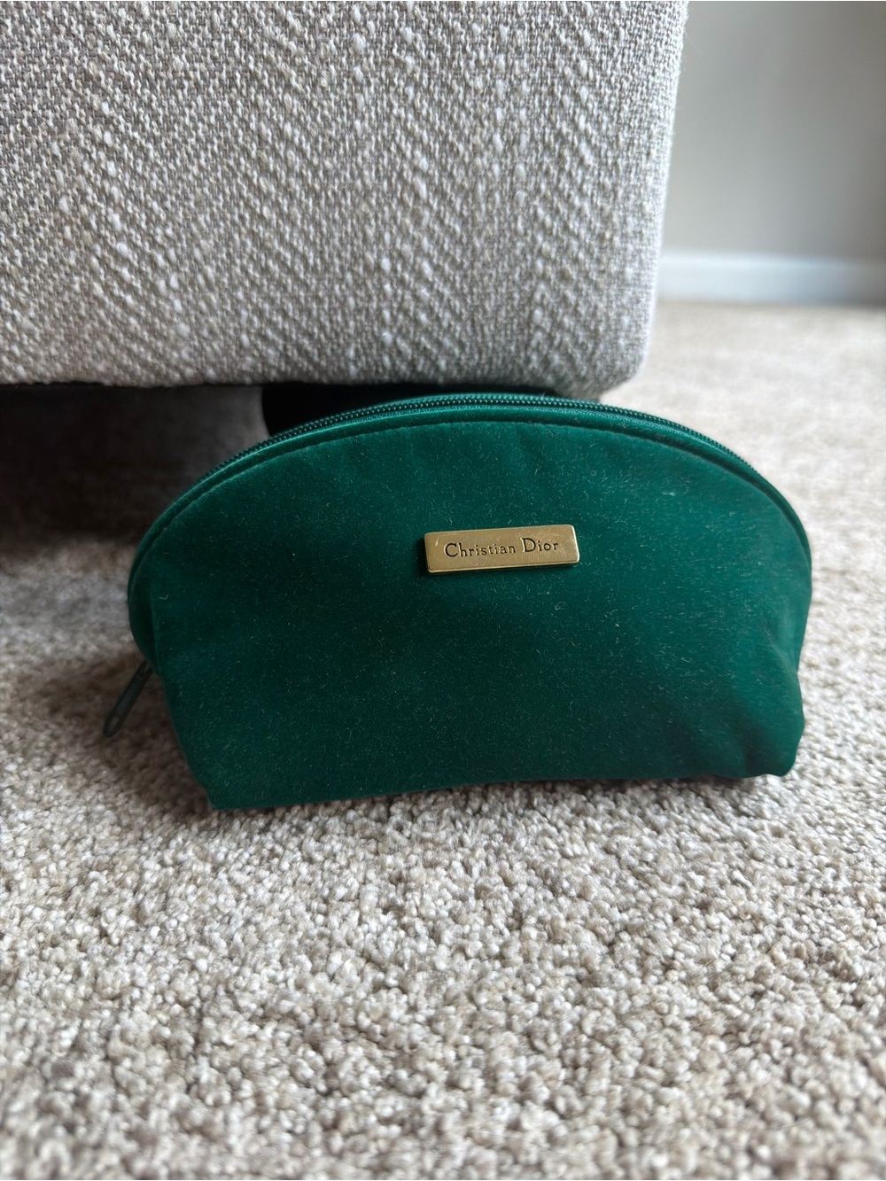 Vintage Christian Dior Emerald Green Velvet Cosmetic Makeup Bag Pouch